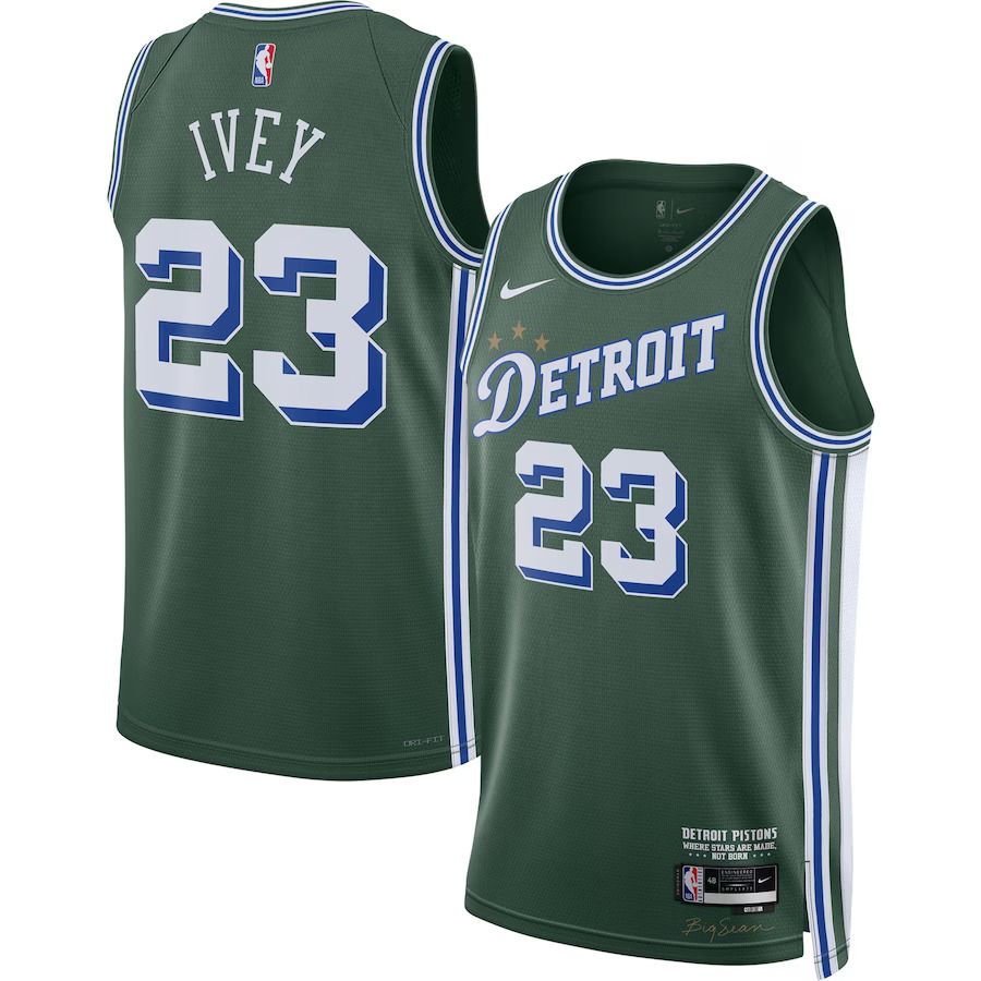 Men Detroit Pistons #23 Jaden Ivey Nike Green City Edition 2022-23 Swingman NBA Jersey->detroit pistons->NBA Jersey
